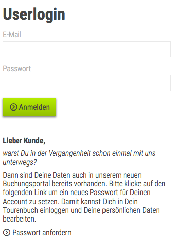 Kundenlogin fuer Stammkunden Kundenlogin fuer Stammkunden