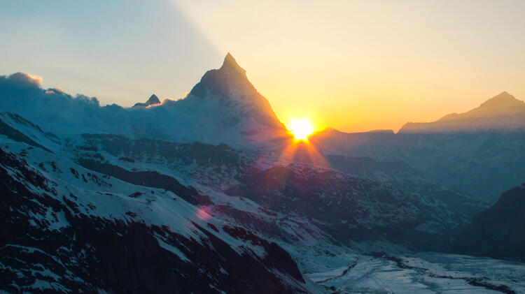 Sonnenaufgang Am Matterhorn Gesehen Von Der Neuen Monterosa Huette